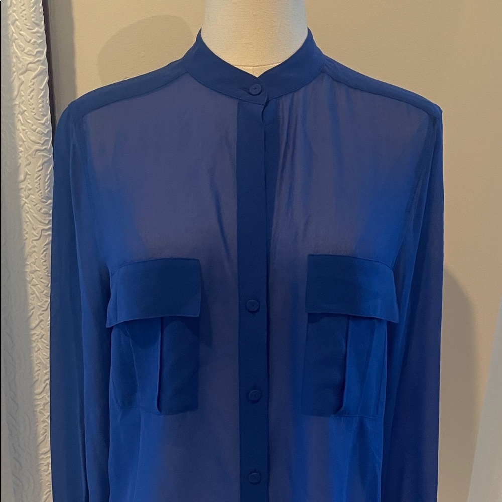 BCBGMaxAzria Anderson Royal Blue Sheer Blouse Small